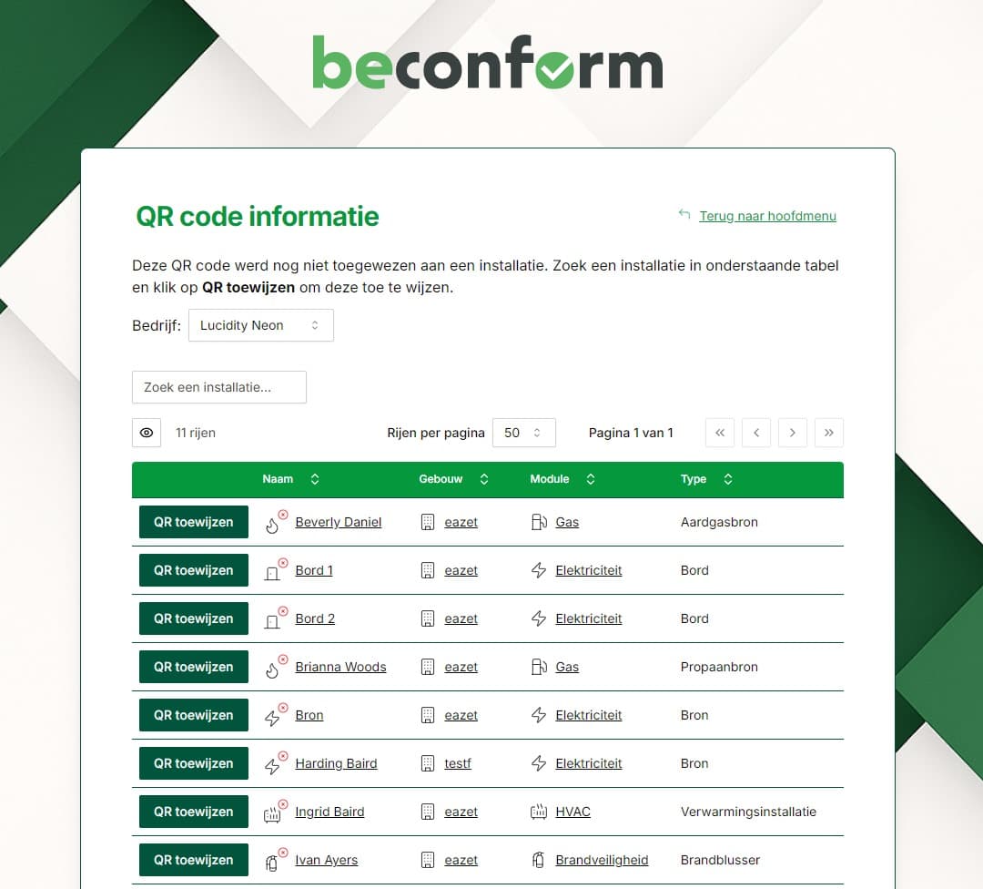 Beconform QR-code voor snelle toegang tot installatiedocumenten