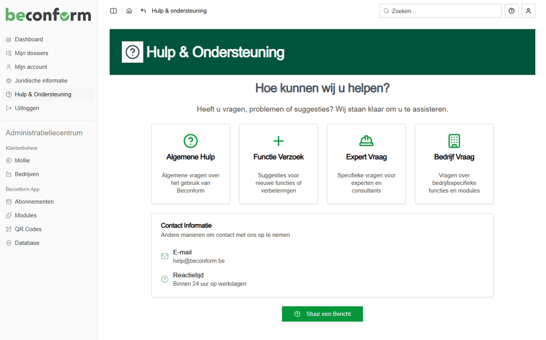 Maatwerk prijzen voor digitaal keuringsbeheer met Beconform Beconform platform help- en ondersteuningsdashboard